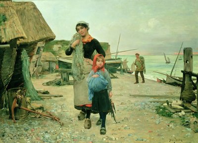 Pêcheurs revenant avec leurs filets, Étretat - Henry Bacon
