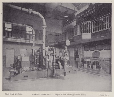 Salle des machines montrant le tableau de commande, Electric Light Works, Canterbury, Kent (photo n/b) - Henry Beauchamp Collis