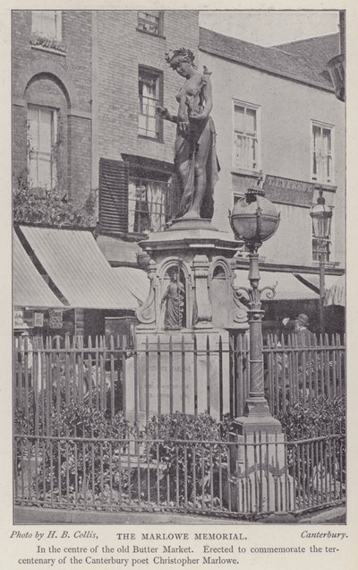 Mémorial au dramaturge et poète Christopher Marlowe, Buttermarket, Canterbury, Kent (photo n/b) - Henry Beauchamp Collis
