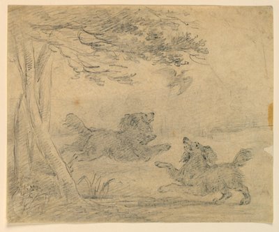 Étude de deux épagneuls dans un parc - Henry Bernard Chalon