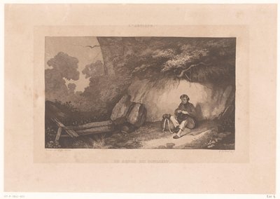 Paroi rocheuse avec un homme se reposant (L