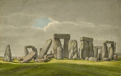Stonehenge du S.E, montrant les pierres en état de ruine avec 2 visiteurs, 1824-1839 - Henry Browne