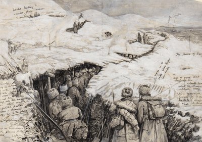 Galicie, troupes russes dans les collines enneigées, 13 mars 1916 - Henry Charles Seppings Wright