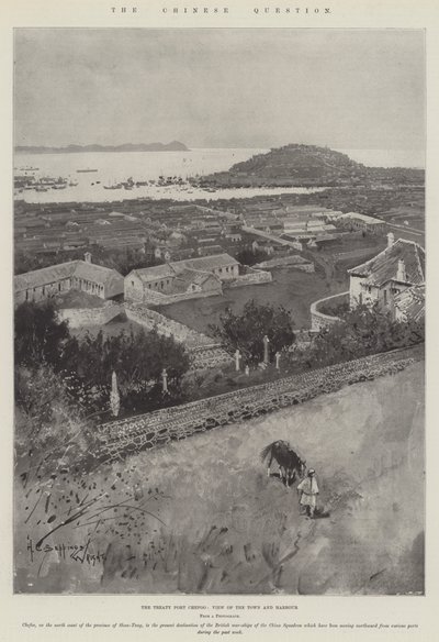 La question chinoise, le port de traité Chefoo, vue de la ville et du port - Henry Charles Seppings Wright