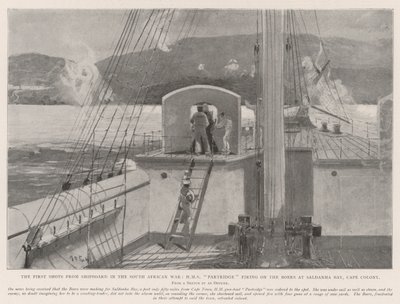 Les premiers coups de feu depuis un navire dans la guerre sud-africaine, HMS Partridge tirant sur les Boers à Saldanha Bay, Colonie du Cap - Henry Charles Seppings Wright