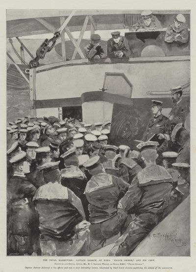 Les manœuvres navales, le capitaine Barrow, du HMS Prince George, et son équipage - Henry Charles Seppings Wright