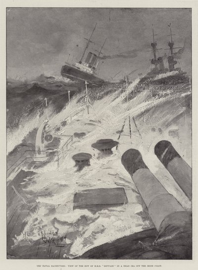 Les manœuvres navales, vue de la proue du HMS Repulse dans une mer de tête au large de la côte irlandaise - Henry Charles Seppings Wright
