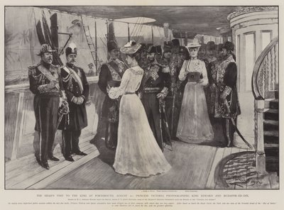 La visite du Shah au roi à Portsmouth, 20 août, la princesse Victoria photographiant le roi Édouard et Muzaffir-ed-Din - Henry Charles Seppings Wright