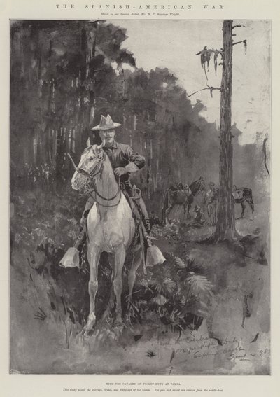 La guerre hispano-américaine, avec la cavalerie en service de piquet à Tampa (gravure) - Henry Charles Seppings Wright