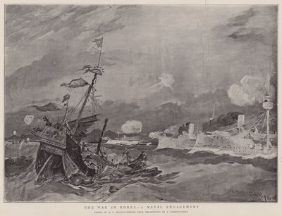 La guerre de Corée, un engagement naval (litho) - Henry Charles Seppings Wright