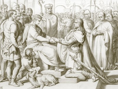 Comment Hereward est entré chez le roi (gravure) - Henry Courtney (after) Selous