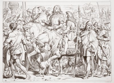 Comment Hereward entre dans la forteresse consacrée de St. Bertin, illustration de Hereward the Great par Charles Kingsley, pub. 1870, gravé par C.G. Lewis - Henry Courtney Selous