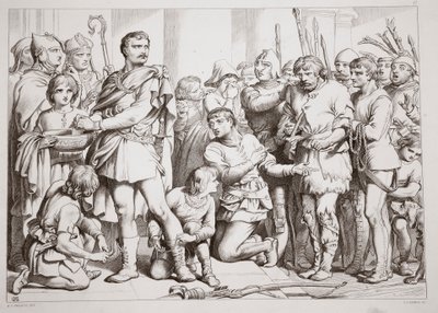 Comment Hereward joua le potier et trompa le roi, illustration de Hereward the Great par Charles Kingsley, pub. 1870, gravé par C.G. Lewis - Henry Courtney Selous