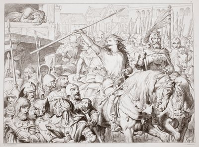 Comment Hereward est devenu Berserker, illustration de Hereward the Great par Charles Kingsley, pub. 1870, gravé par C.G. Lewis - Henry Courtney Selous