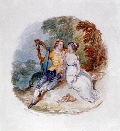 Deux amoureux sur une berge avec une harpe - Henry Courtney Selous