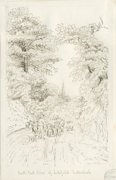 Cathédrale de Lichfield - Vue Sud-Est (lointaine) - Henry Curzon Allport