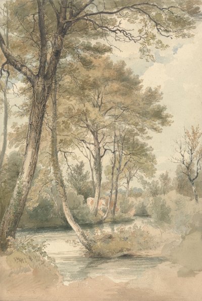 Ruisseau avec arbres et bétail près de Bromley Hill, Kent - Henry Edridge