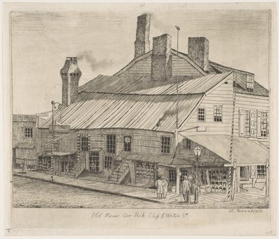 Vieille maison, angle de Peck Slip et Water Street, tiré de « Scènes du vieux New York » - Henry Farrer