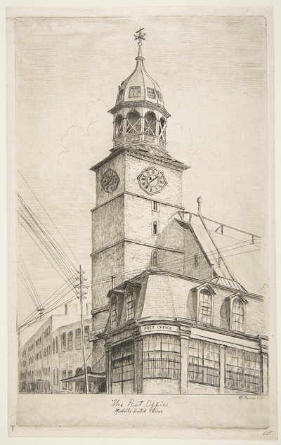 Le Bureau de poste, Église néerlandaise moyenne de Scènes du vieux New York - Henry Farrer