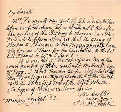 Une lettre de Henry Fuseli, 29 septembre 1823 1904 - Johann Heinrich Füssli