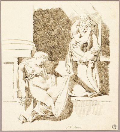 Troubadour assis regardant une femme endormie sur un rebord - Johann Heinrich Füssli