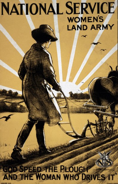 Première Guerre mondiale : « Une jeune femme labourant la terre » affiche de propagande pour l