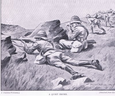 Une fumée tranquille, de Après Pretoria : La Guerre des guérillas publiée par Harmsworth Bros Limited - Henry Inglis Jodrel Sheldon Williams