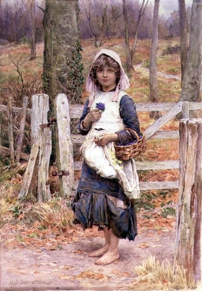 Fille tenant une fleur - Henry James Johnstone