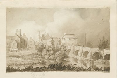 Pont et ville de Burton-upon-Trent : dessin sépia - Henry James Noyes