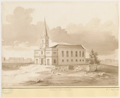 Wolverhampton - Église Saint-Georges : dessin au lavis sépia, 1844 - Henry James Noyes
