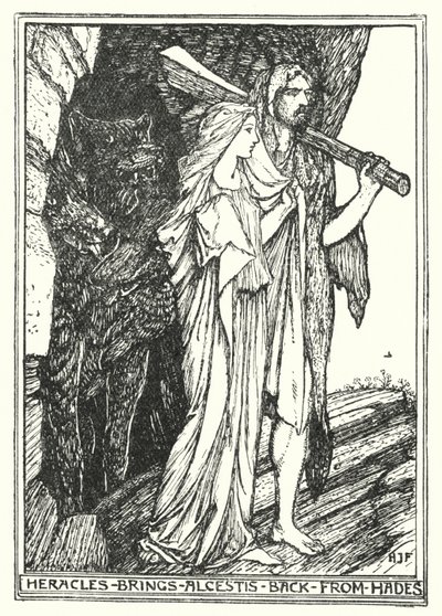 Héraclès ramène Alceste des Enfers (lithographie) - Henry Justice Ford