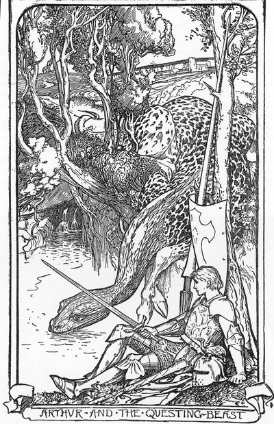 Le roi Arthur et la Bête de Quête Illustration par HJ Ford (1860-1940) de « Le livre de la romance » 1902 Collection privée - Henry Justice Ford