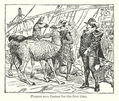 Pizarro voit des lamas pour la première fois (litho) - Henry Justice Ford