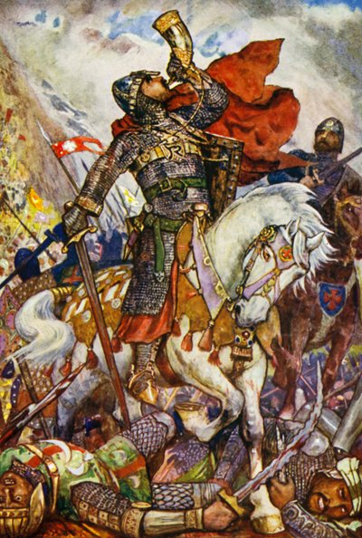 Roland souffle dans son cor dans la vallée de Roncevaux - Henry Justice Ford