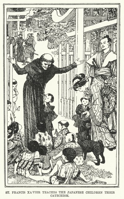 Saint François Xavier enseigne le catéchisme aux enfants japonais - Henry Justice Ford