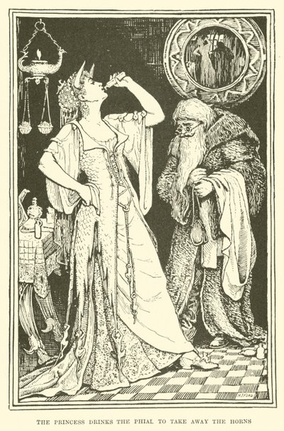 La Princesse boit la fiole pour enlever les cornes - Henry Justice Ford