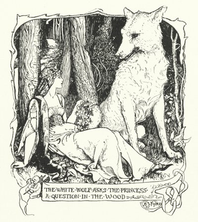 Le loup blanc pose une question à la princesse dans le bois (gravure) - Henry Justice Ford
