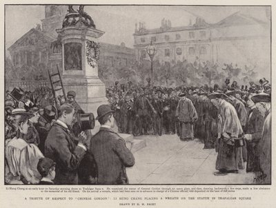 Un hommage de respect à Gordon Chinois, Li Hung Chang déposant une couronne sur la statue à Trafalgar Square - Henry Marriott Paget
