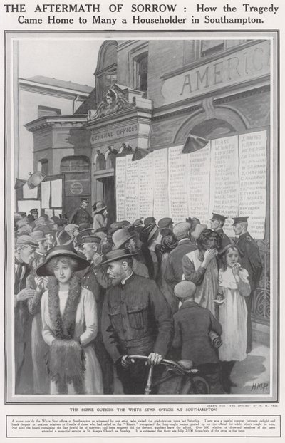 Naufrage du Titanic, la scène devant les bureaux de la White Star à Southampton - Henry Marriott Paget