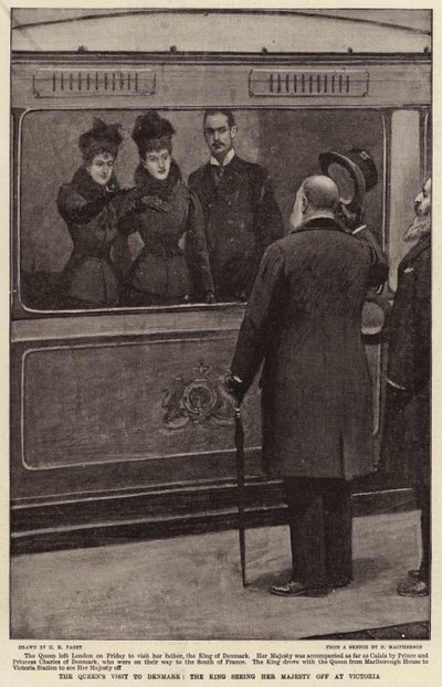 La visite de la reine au Danemark, le roi voyant Sa Majesté partir à Victoria - Henry Marriott Paget