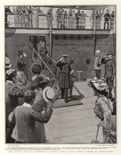 Le retour du H.M.S. Terrible, le capitaine Percy Scott débarquant à Portsmouth - Henry Marriott Paget