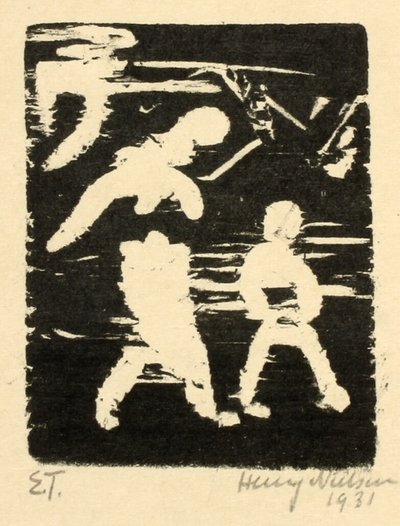 Femme marchant et enfant - Henry Nielsen