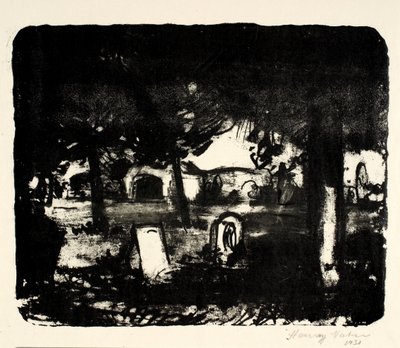 Cimetière, tombes sous de grands arbres - Henry Nielsen