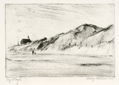Paysage de dunes avec maison et personne - Henry Nielsen