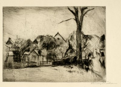Paysage avec grand arbre et maisons - Henry Nielsen