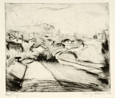 Paysage avec route et maisons - Henry Nielsen