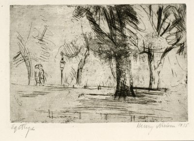 Parc avec deux promeneurs et une lanterne - Henry Nielsen