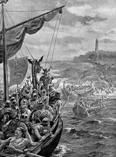 Une attaque des Danois en Irlande, IXe siècle après J.-C., vers 1920 - Henry Payne