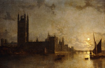 Abbaye de Westminster, Les Maisons du Parlement avec la Construction du Pont de Westminster, 1859 - Henry Pether