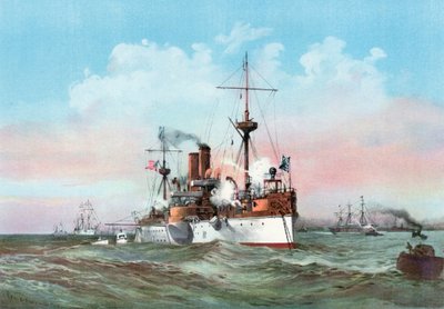 Le Maine saluant le navire amiral espagnol à son arrivée dans le port de La Havane - Henry Reuterdahl